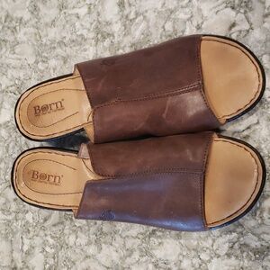 Born comfort wedge leather slide sandal in brown